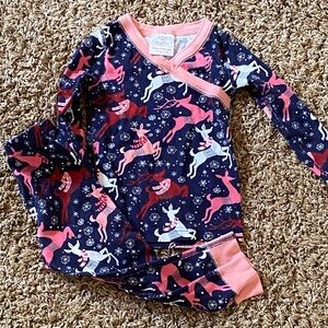 Hanna Andersson Pink and Navy Organic Cotton Christmas pajamas.